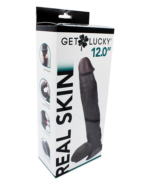 Real Skin 12” Dual Layer Dildo - Dark Brown