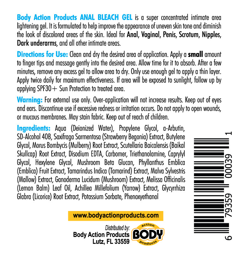 Body Action Anal Bleach Gel 1 Oz