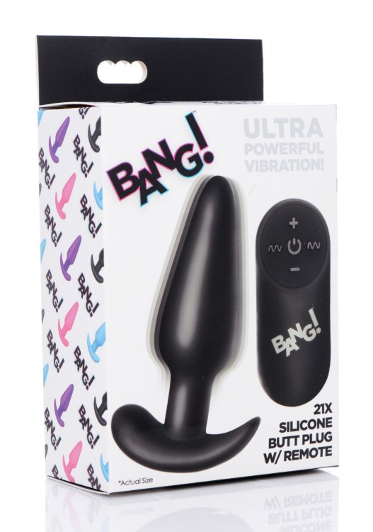 21x Silicone Butt Plug With Remote - Black