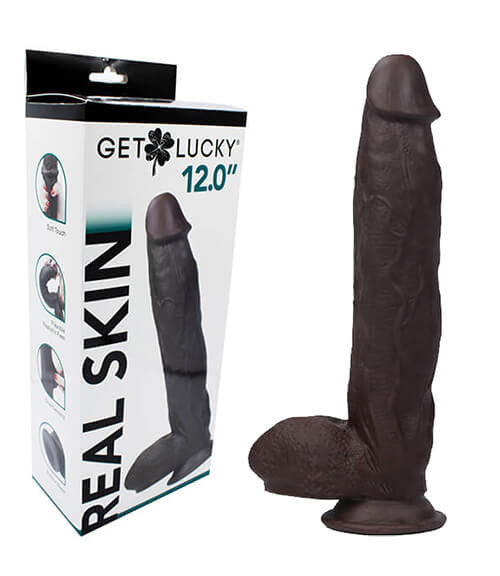 Real Skin 12” Dual Layer Dildo - Dark Brown