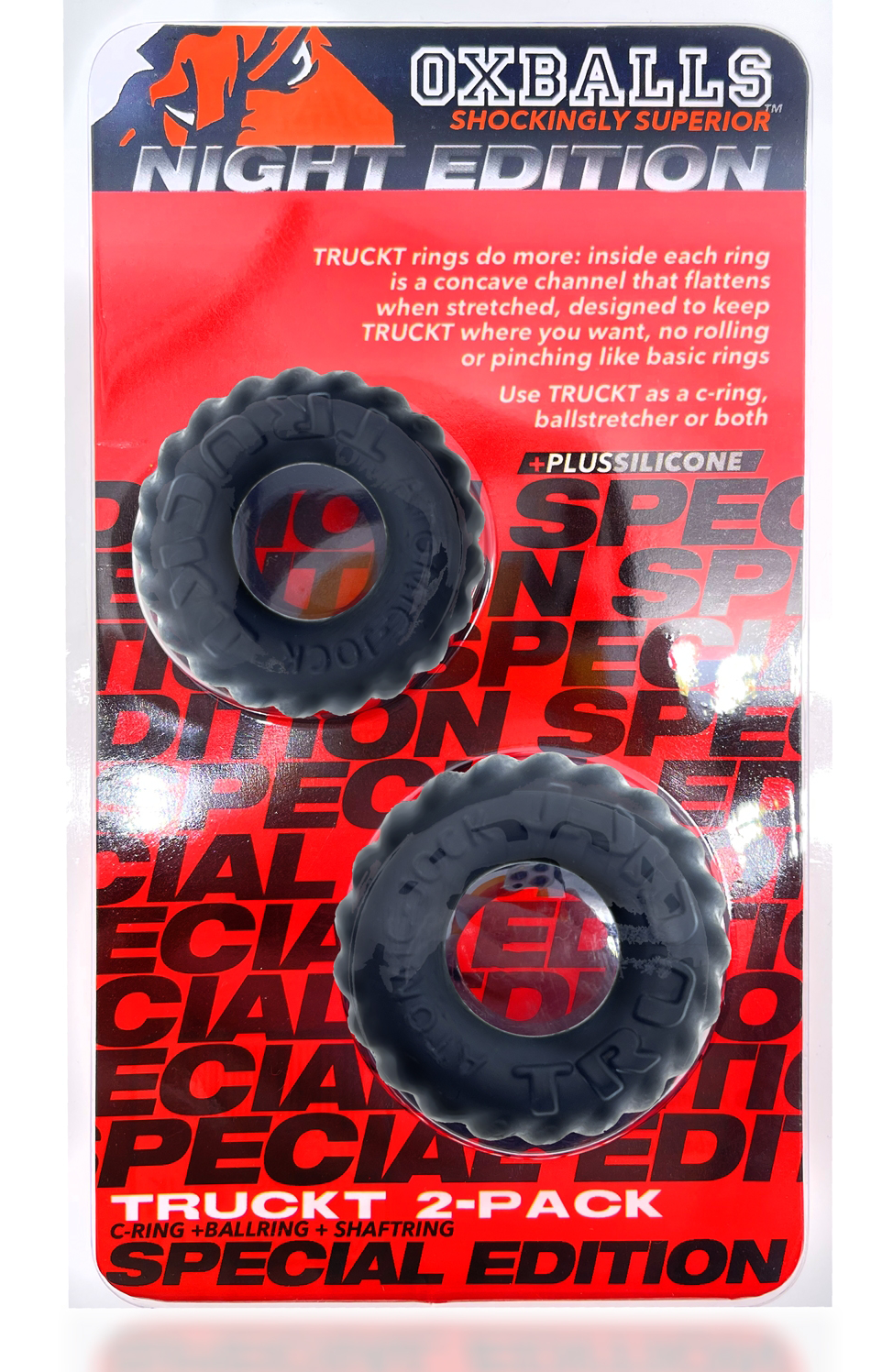 Truckt 2 Piece Cockring Set Atomic Jock - Night Black