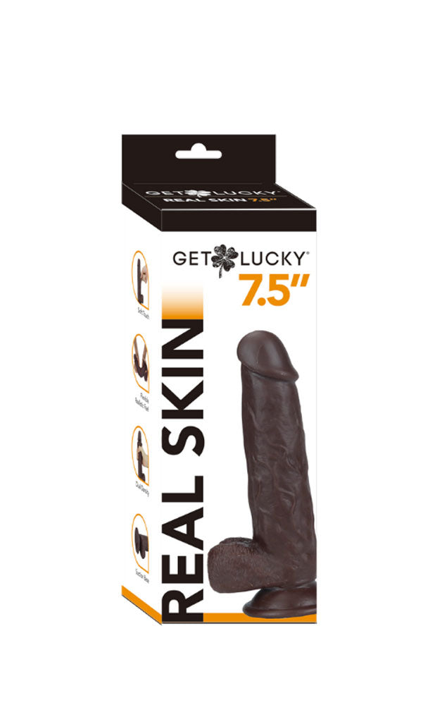 Real Skin 7.5" Dual Layer Dildo - Dark Brown