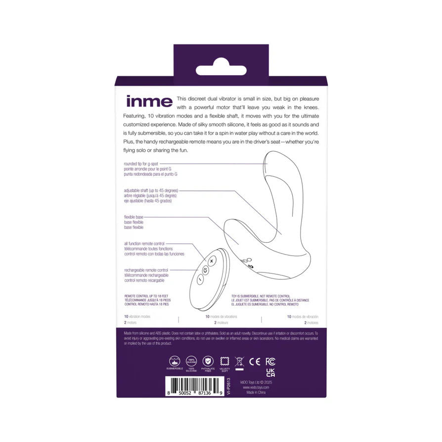 Inme Rechargeable Dual Vibe With Remote - Purple